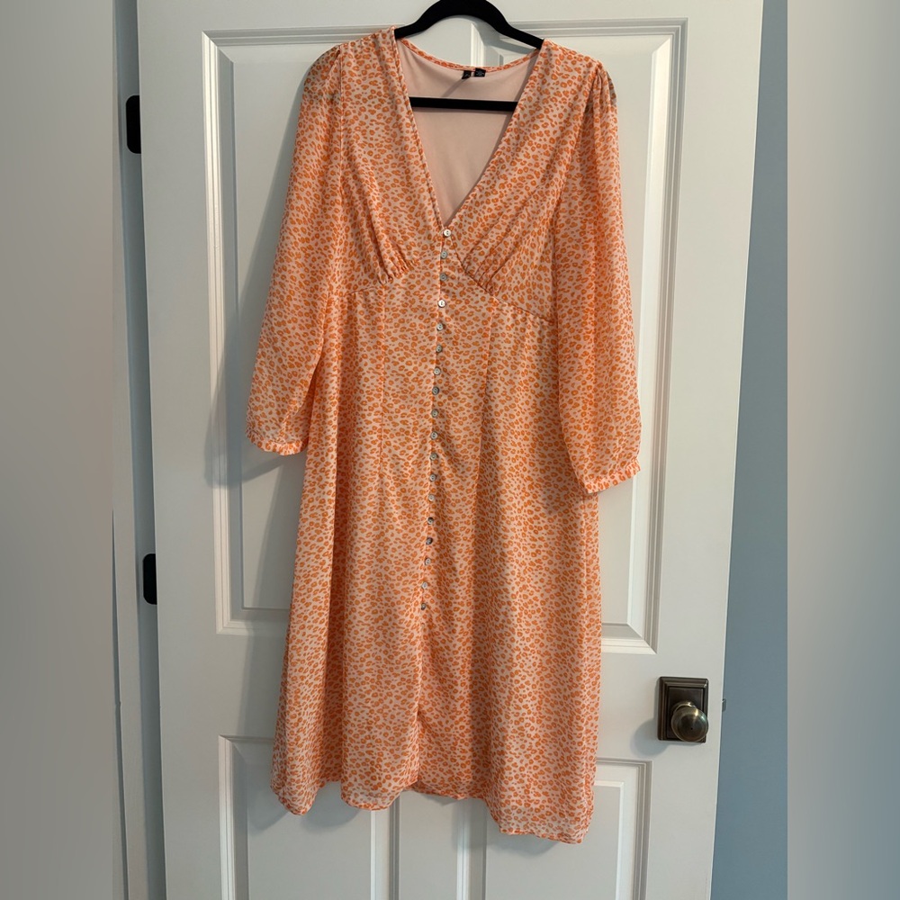 Orange Floral Button-Down Dress